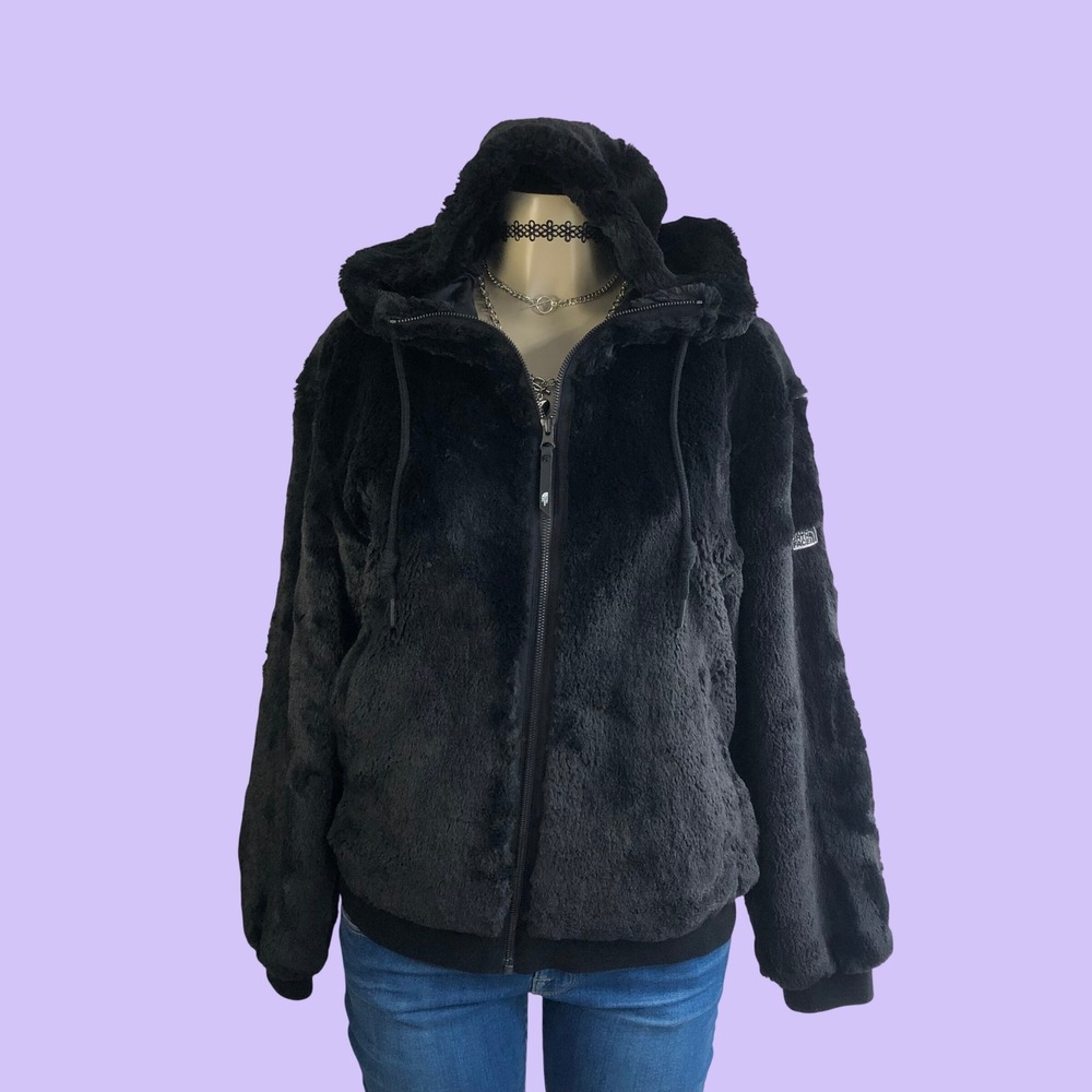 The North Face Korea Exclusive Faux Fur Hooded Jacket Black Womens L White Label